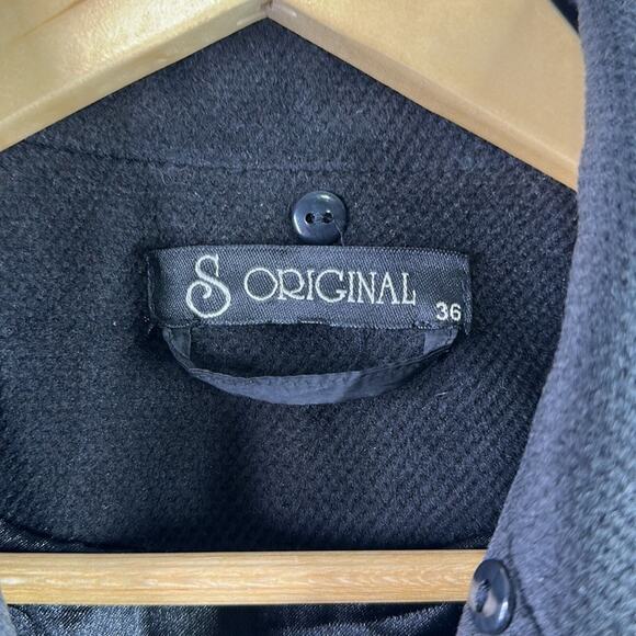 S ORIGINAL Black Double Breast Button Up Wool Polyester Peacoat Jacket Size 36 - Picture 7 of 9